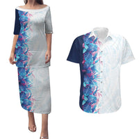 Hawaii Tropical Plant UliUli Couples Matching Puletasi and Hawaiian Shirt Vibrant Polynesian Pattern LT01 Blue - Polynesian Pride