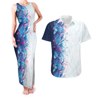Hawaii Tropical Plant UliUli Couples Matching Tank Maxi Dress and Hawaiian Shirt Vibrant Polynesian Pattern LT01 Blue - Polynesian Pride