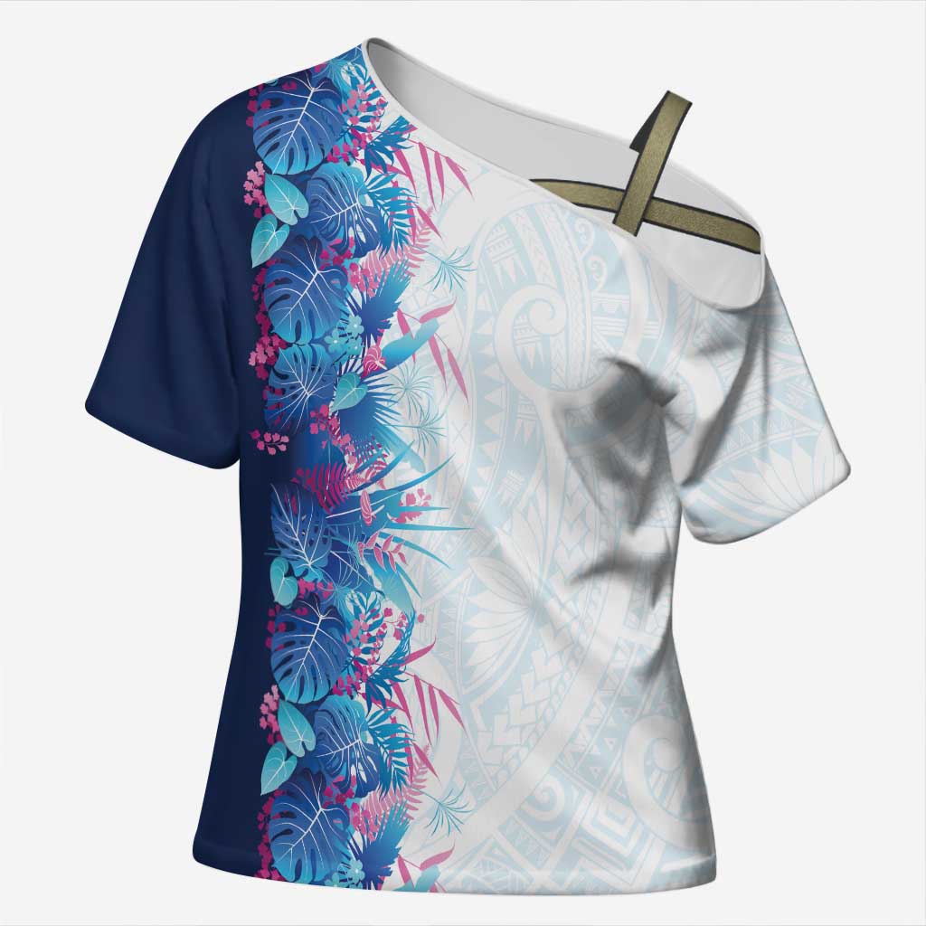 Hawaii Tropical Plant UliUli Cross Shoulder Shirt Vibrant Polynesian Pattern LT01 Female Blue - Polynesian Pride