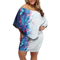 Hawaii Tropical Plant UliUli Family Matching Off Shoulder Short Dress and Hawaiian Shirt Vibrant Polynesian Pattern LT01 Mom's Dress Blue - Polynesian Pride