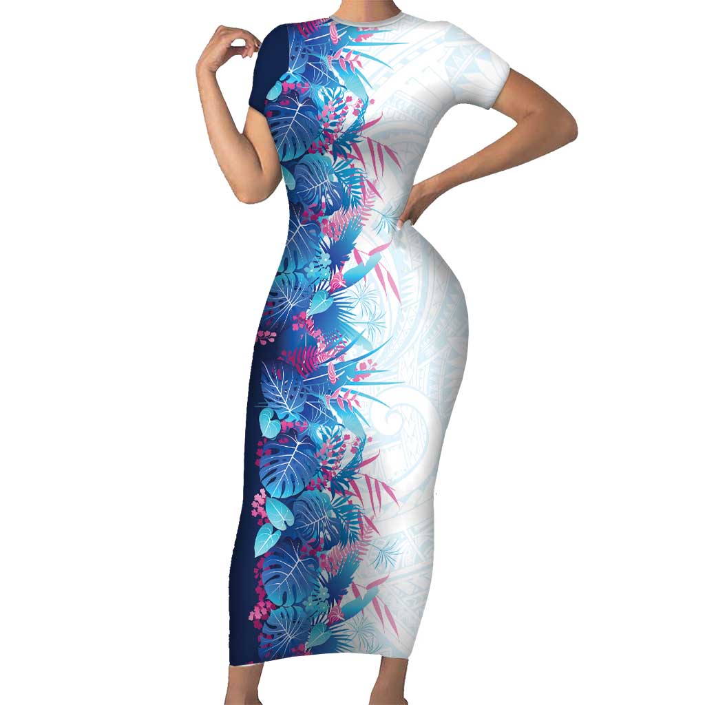 Hawaii Tropical Plant UliUli Family Matching Short Sleeve Bodycon Dress and Hawaiian Shirt Vibrant Polynesian Pattern