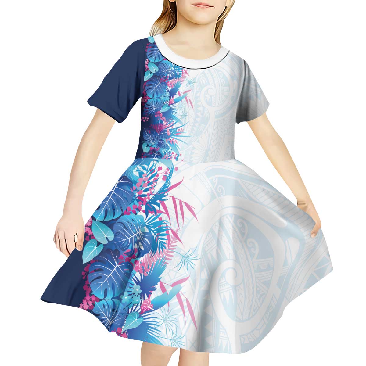Hawaii Tropical Plant UliUli Kid Short Sleeve Dress Vibrant Polynesian Pattern LT01 - Polynesian Pride