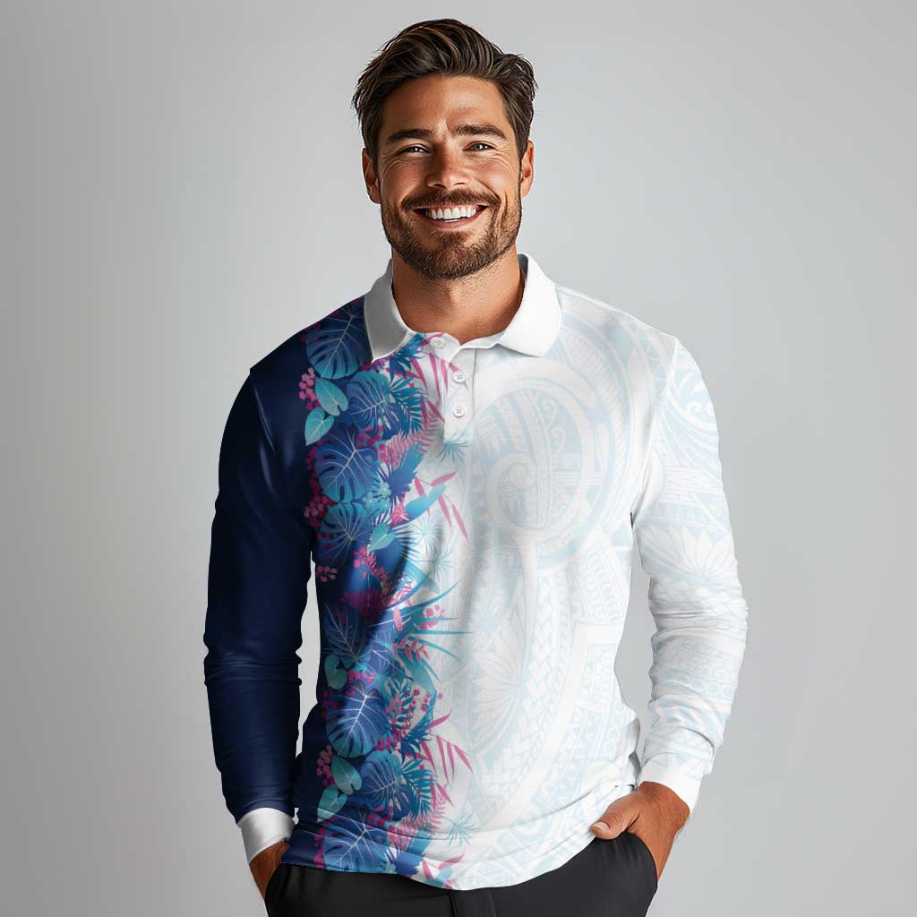 Hawaii Tropical Plant UliUli Long Sleeve Polo Shirt Vibrant Polynesian Pattern LT01 - Polynesian Pride