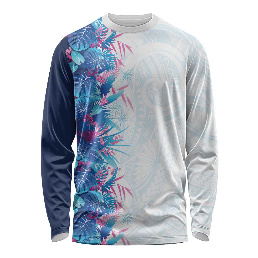 Hawaii Tropical Plant UliUli Long Sleeve Shirt Vibrant Polynesian Pattern LT01 Unisex Blue - Polynesian Pride