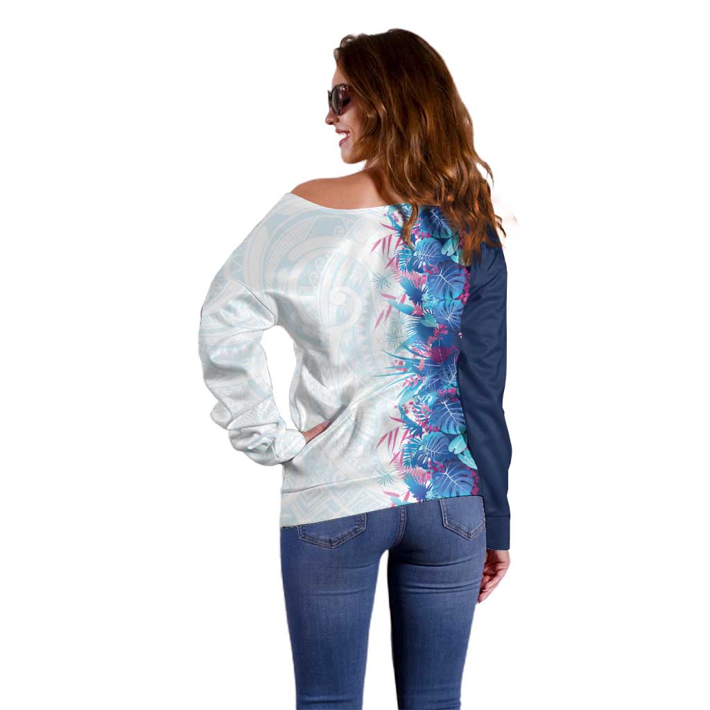 Hawaii Tropical Plant UliUli Off Shoulder Sweater Vibrant Polynesian Pattern LT01 - Polynesian Pride