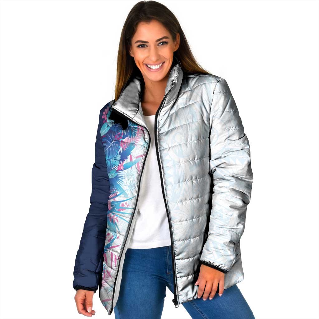Hawaii Tropical Plant UliUli Padded Jacket Vibrant Polynesian Pattern LT01 Women Blue - Polynesian Pride