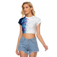 Hawaii Tropical Plant UliUli Raglan Cropped T Shirt Vibrant Polynesian Pattern LT01 Female Blue - Polynesian Pride