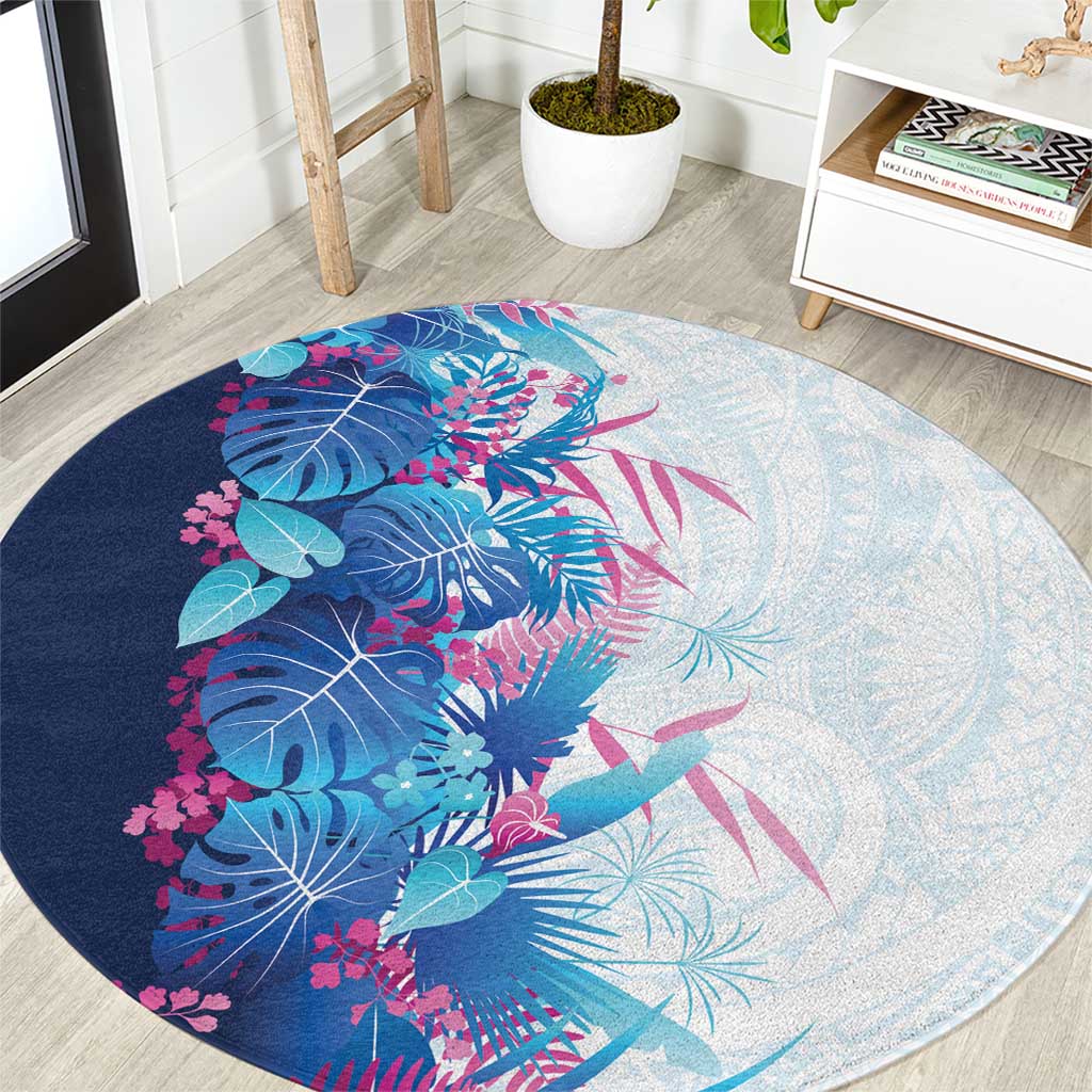 Hawaii Tropical Plant UliUli Round Carpet Vibrant Polynesian Pattern LT01 Blue - Polynesian Pride