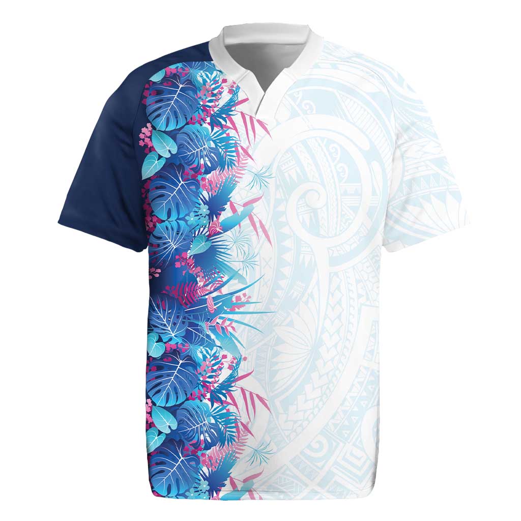 Hawaii Tropical Plant UliUli Rugby Jersey Vibrant Polynesian Pattern LT01 Blue - Polynesian Pride