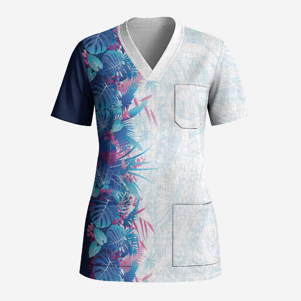 Hawaii Tropical Plant UliUli Scrub Top Vibrant Polynesian Pattern LT01 Adult Blue - Polynesian Pride