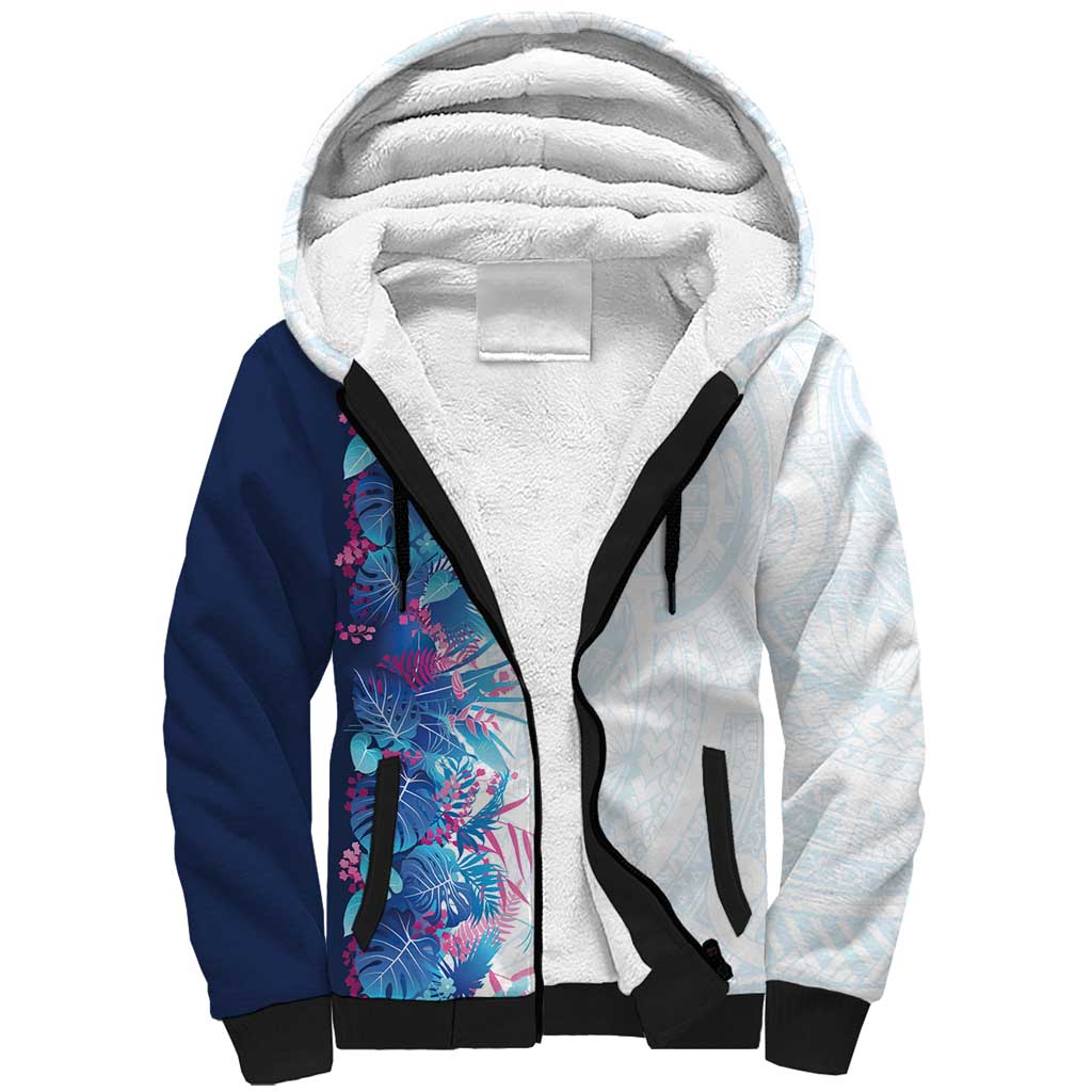 Hawaii Tropical Plant UliUli Sherpa Hoodie Vibrant Polynesian Pattern LT01 Unisex Blue - Polynesian Pride