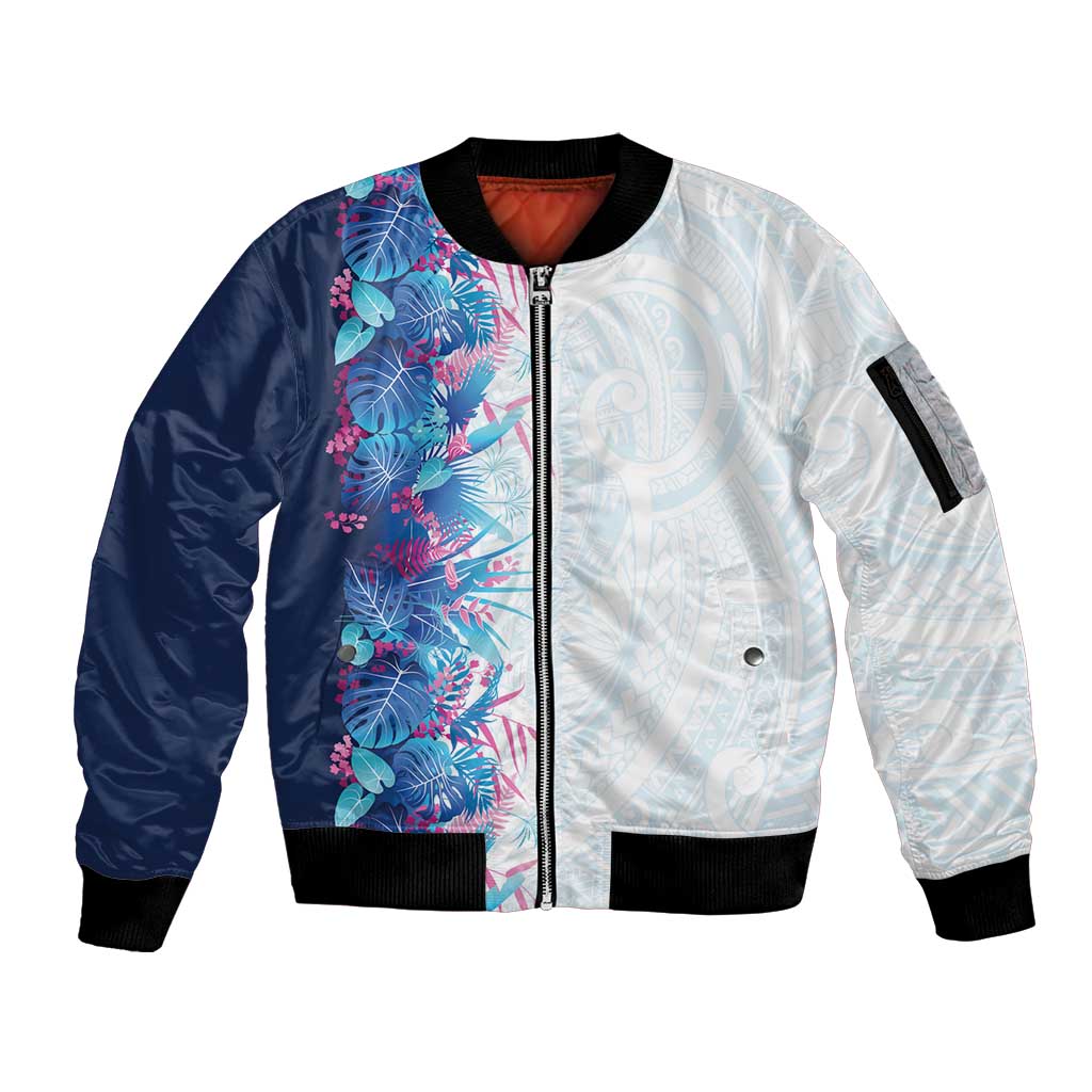 Hawaii Tropical Plant UliUli Sleeve Zip Bomber Jacket Vibrant Polynesian Pattern LT01 Unisex Blue - Polynesian Pride