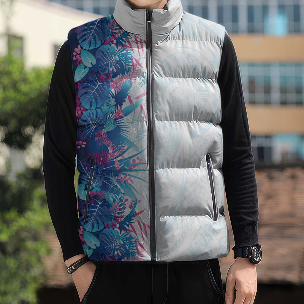 Hawaii Tropical Plant UliUli Sleeveless Puffer Jacket Vibrant Polynesian Pattern