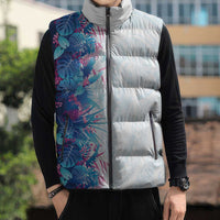 Hawaii Tropical Plant UliUli Sleeveless Puffer Jacket Vibrant Polynesian Pattern