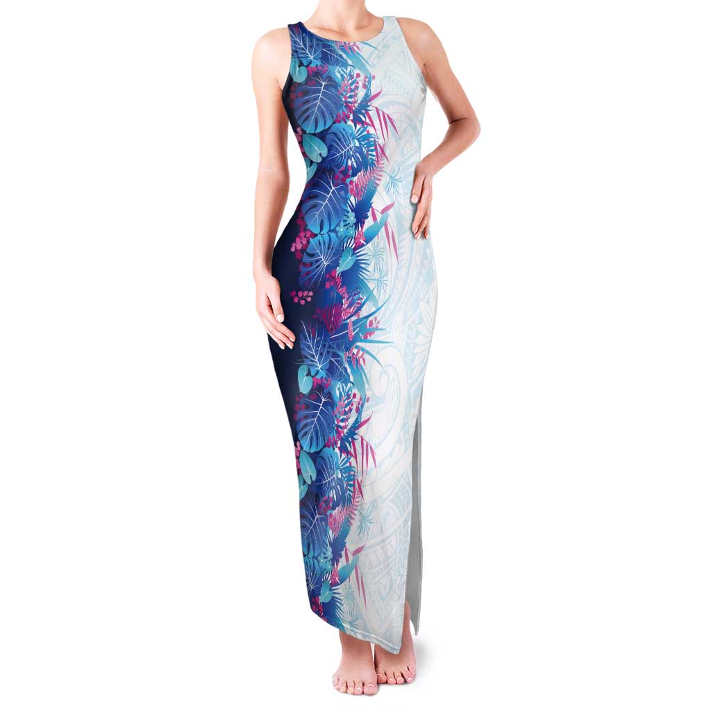 Hawaii Tropical Plant UliUli Tank Maxi Dress Vibrant Polynesian Pattern LT01 Women Blue - Polynesian Pride