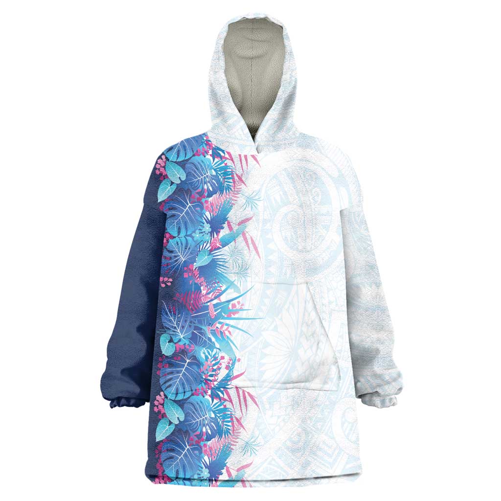 Hawaii Tropical Plant UliUli Wearable Blanket Hoodie Vibrant Polynesian Pattern LT01 One Size Blue - Polynesian Pride