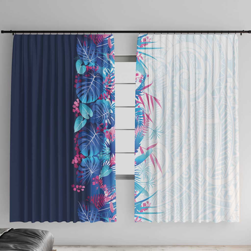 Hawaii Tropical Plant UliUli Window Curtain Vibrant Polynesian Pattern LT01 With Hooks Blue - Polynesian Pride
