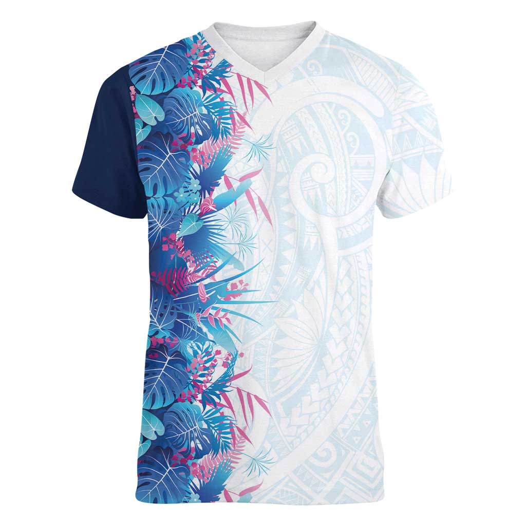 Hawaii Tropical Plant UliUli Women V-Neck T-Shirt Vibrant Polynesian Pattern