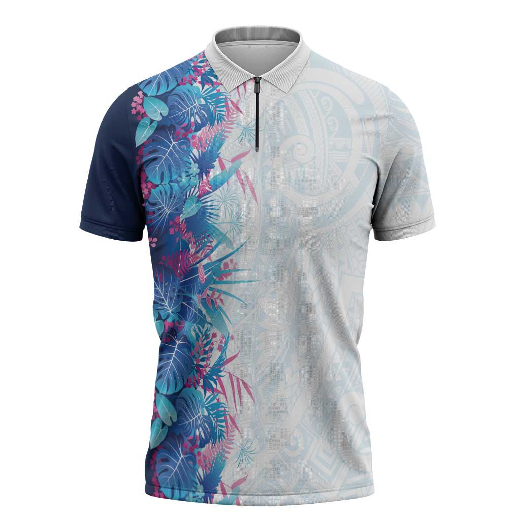 Hawaii Tropical Plant UliUli Zipper Polo Shirt Vibrant Polynesian Pattern LT01 Blue - Polynesian Pride