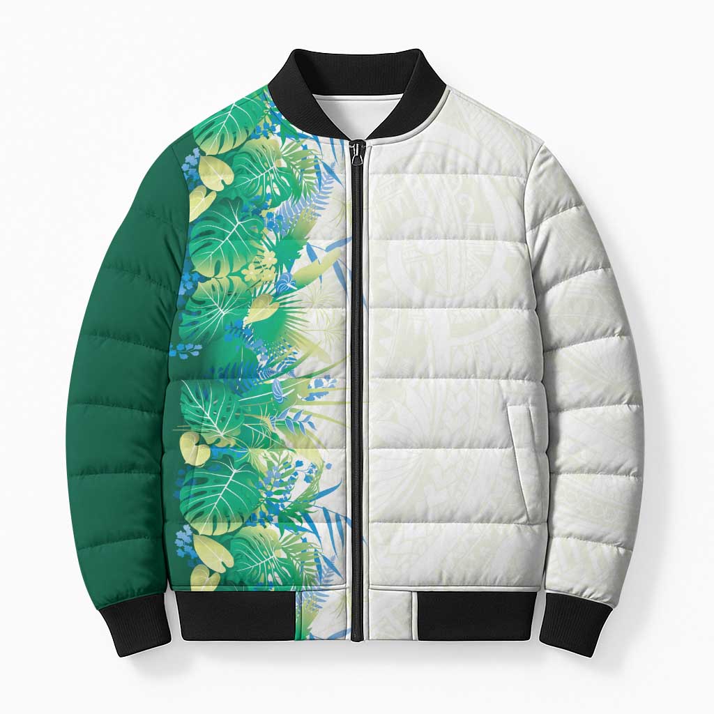 Hawaii Tropical Plant Omaomao Bomber Puffer Jacket Vibrant Polynesian Pattern LT01 Unisex Green - Polynesian Pride