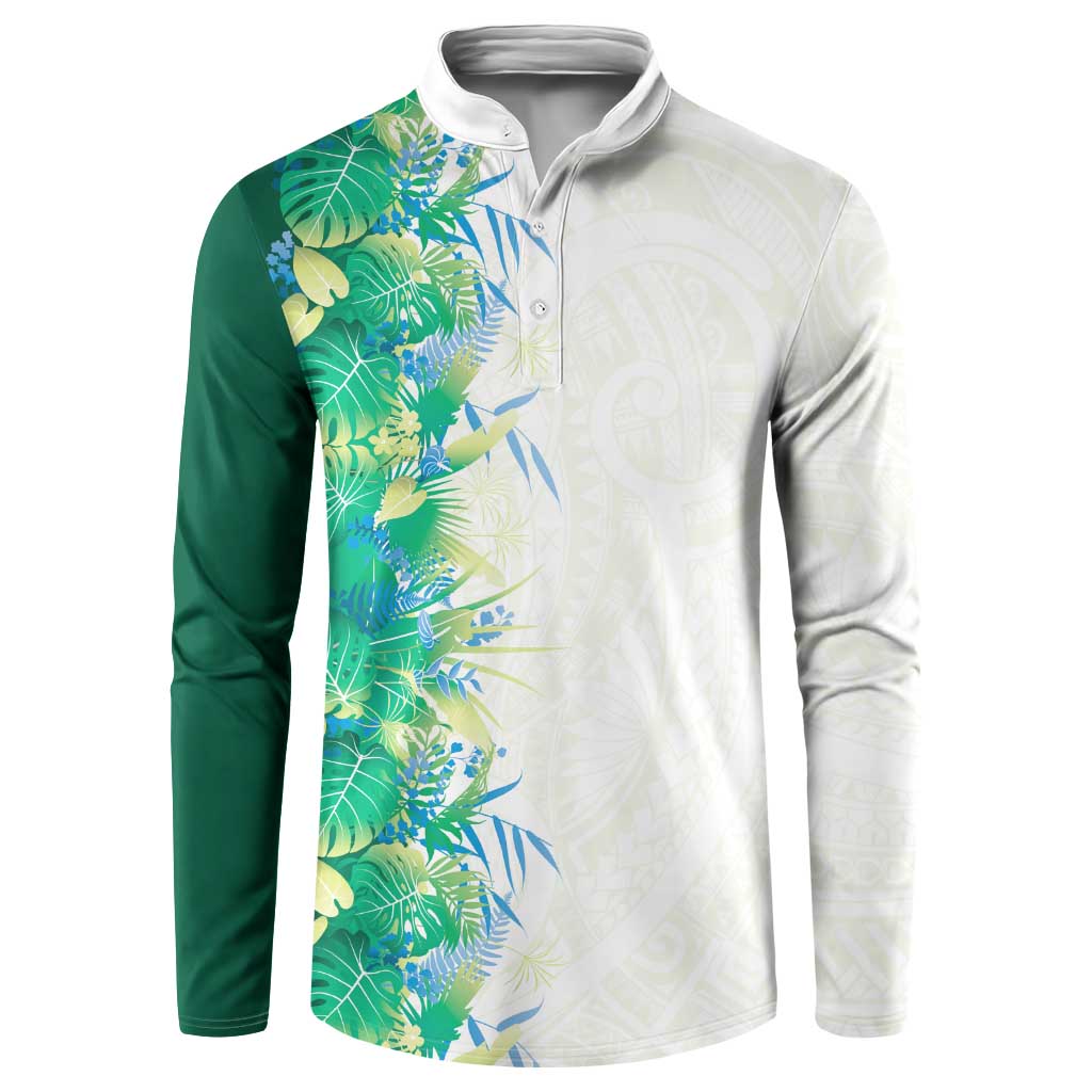 Hawaii Tropical Plant Omaomao Button Sweatshirt Vibrant Polynesian Pattern LT01 Green - Polynesian Pride