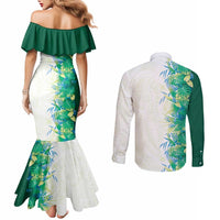 Hawaii Tropical Plant Omaomao Couples Matching Mermaid Dress and Long Sleeve Button Shirt Vibrant Polynesian Pattern LT01 - Polynesian Pride