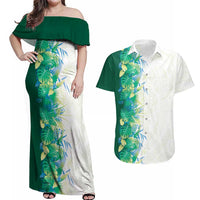 Hawaii Tropical Plant Omaomao Couples Matching Off Shoulder Maxi Dress and Hawaiian Shirt Vibrant Polynesian Pattern LT01 Green - Polynesian Pride