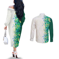 Hawaii Tropical Plant Omaomao Couples Matching Off The Shoulder Long Sleeve Dress and Long Sleeve Button Shirt Vibrant Polynesian Pattern LT01 - Polynesian Pride