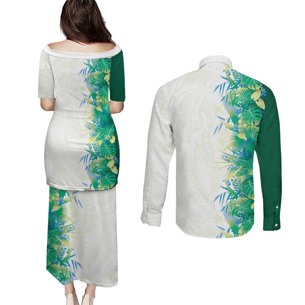 Hawaii Tropical Plant Omaomao Couples Matching Puletasi and Long Sleeve Button Shirt Vibrant Polynesian Pattern LT01 - Polynesian Pride