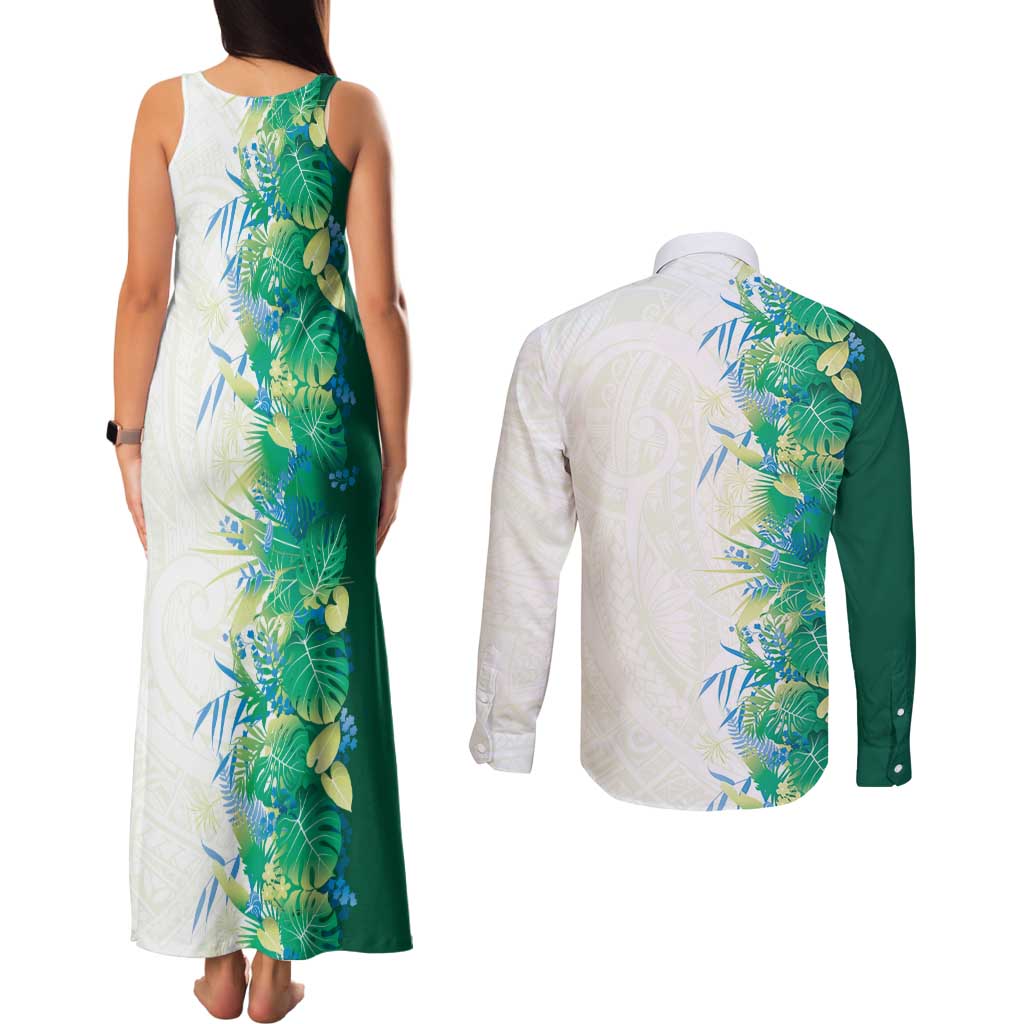 Hawaii Tropical Plant Omaomao Couples Matching Tank Maxi Dress and Long Sleeve Button Shirt Vibrant Polynesian Pattern LT01 - Polynesian Pride