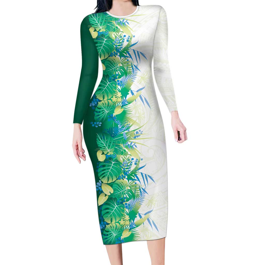 Hawaii Tropical Plant Omaomao Family Matching Long Sleeve Bodycon Dress and Hawaiian Shirt Vibrant Polynesian Pattern