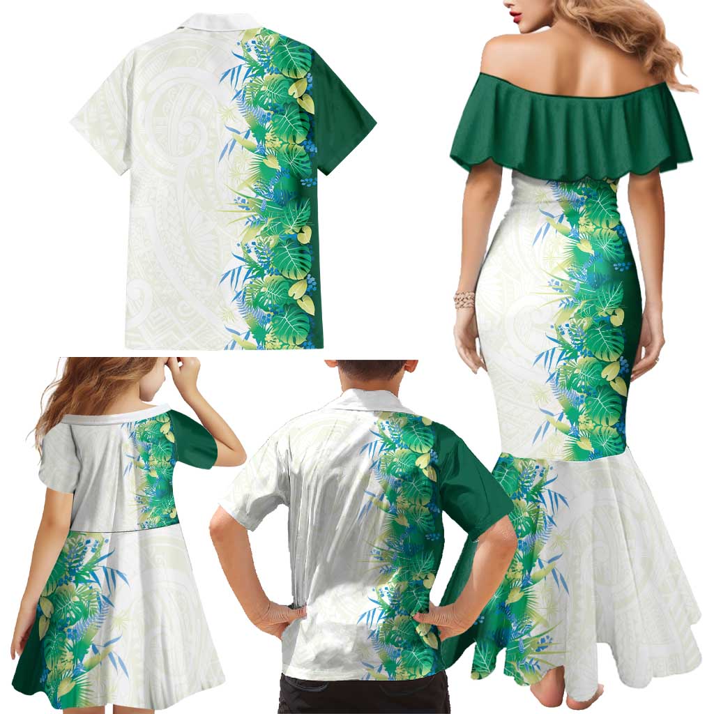 Hawaii Tropical Plant Omaomao Family Matching Mermaid Dress and Hawaiian Shirt Vibrant Polynesian Pattern