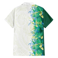 Hawaii Tropical Plant Omaomao Family Matching Off The Shoulder Long Sleeve Dress and Hawaiian Shirt Vibrant Polynesian Pattern