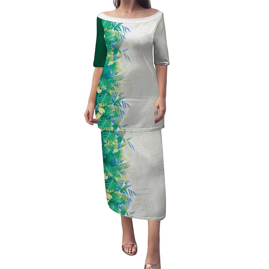 Hawaii Tropical Plant Omaomao Family Matching Puletasi and Hawaiian Shirt Vibrant Polynesian Pattern LT01 Mom's Dress Green - Polynesian Pride