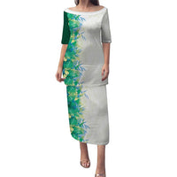 Hawaii Tropical Plant Omaomao Family Matching Puletasi and Hawaiian Shirt Vibrant Polynesian Pattern LT01 Mom's Dress Green - Polynesian Pride