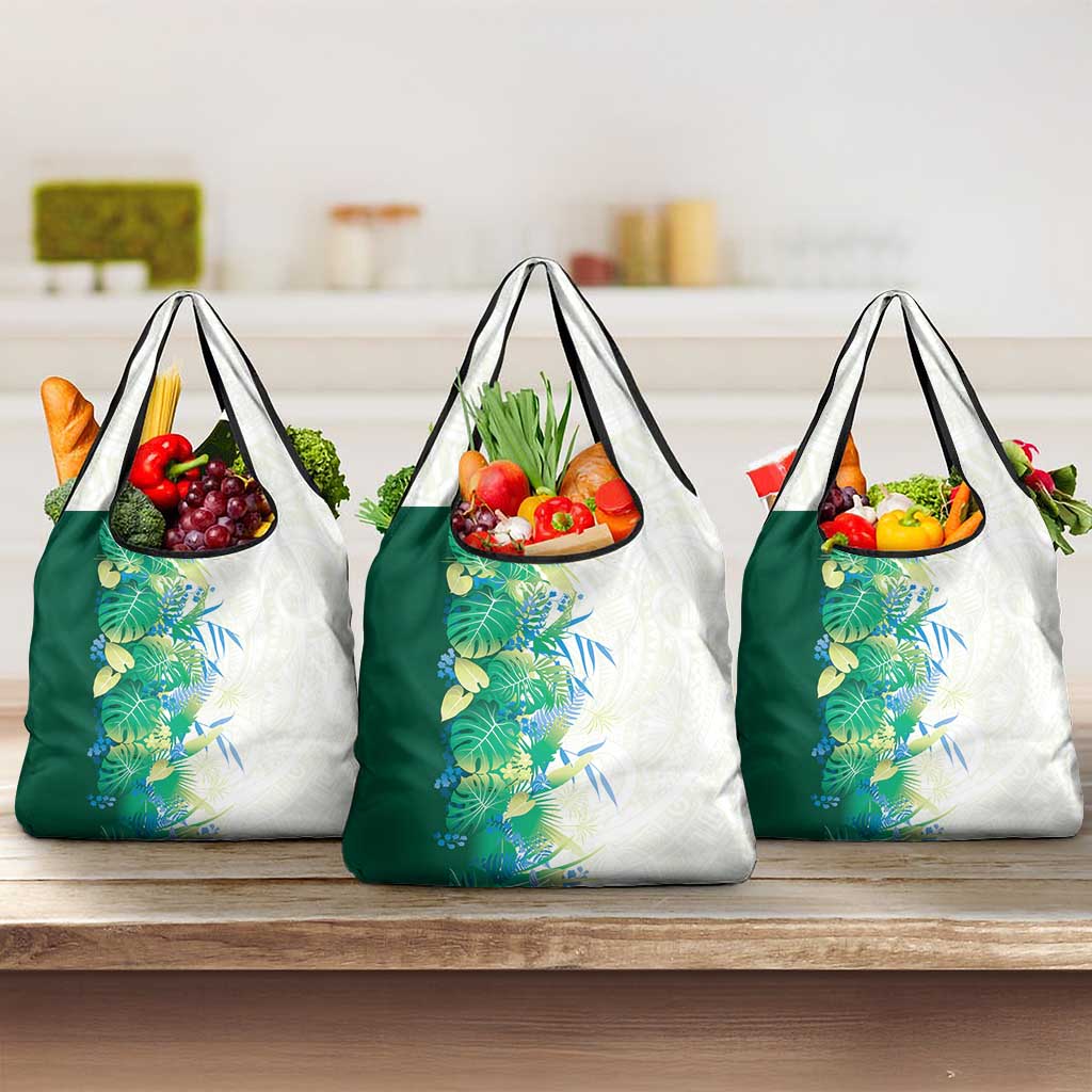 Hawaii Tropical Plant Omaomao Grocery Bag Vibrant Polynesian Pattern LT01 3-pack One Size Green - Polynesian Pride