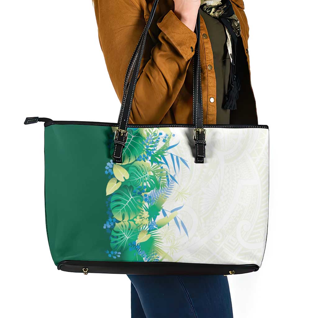 Hawaii Tropical Plant Omaomao Leather Tote Bag Vibrant Polynesian Pattern