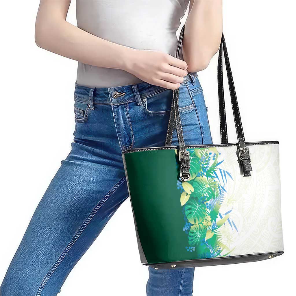 Hawaii Tropical Plant Omaomao Leather Tote Bag Vibrant Polynesian Pattern