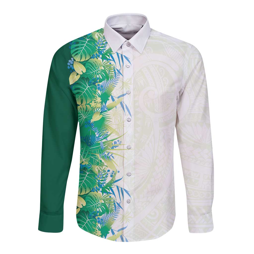 Hawaii Tropical Plant Omaomao Long Sleeve Button Shirt Vibrant Polynesian Pattern