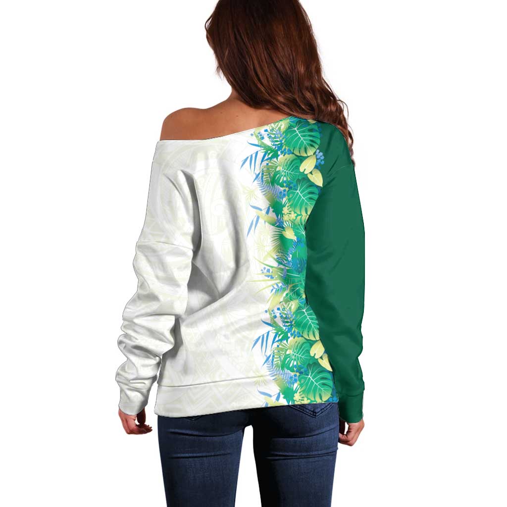 Hawaii Tropical Plant Omaomao Off Shoulder Sweater Vibrant Polynesian Pattern LT01 - Polynesian Pride