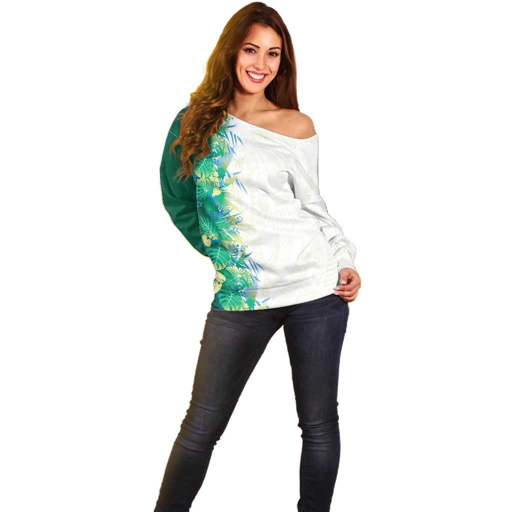 Hawaii Tropical Plant Omaomao Off Shoulder Sweater Vibrant Polynesian Pattern LT01 - Polynesian Pride