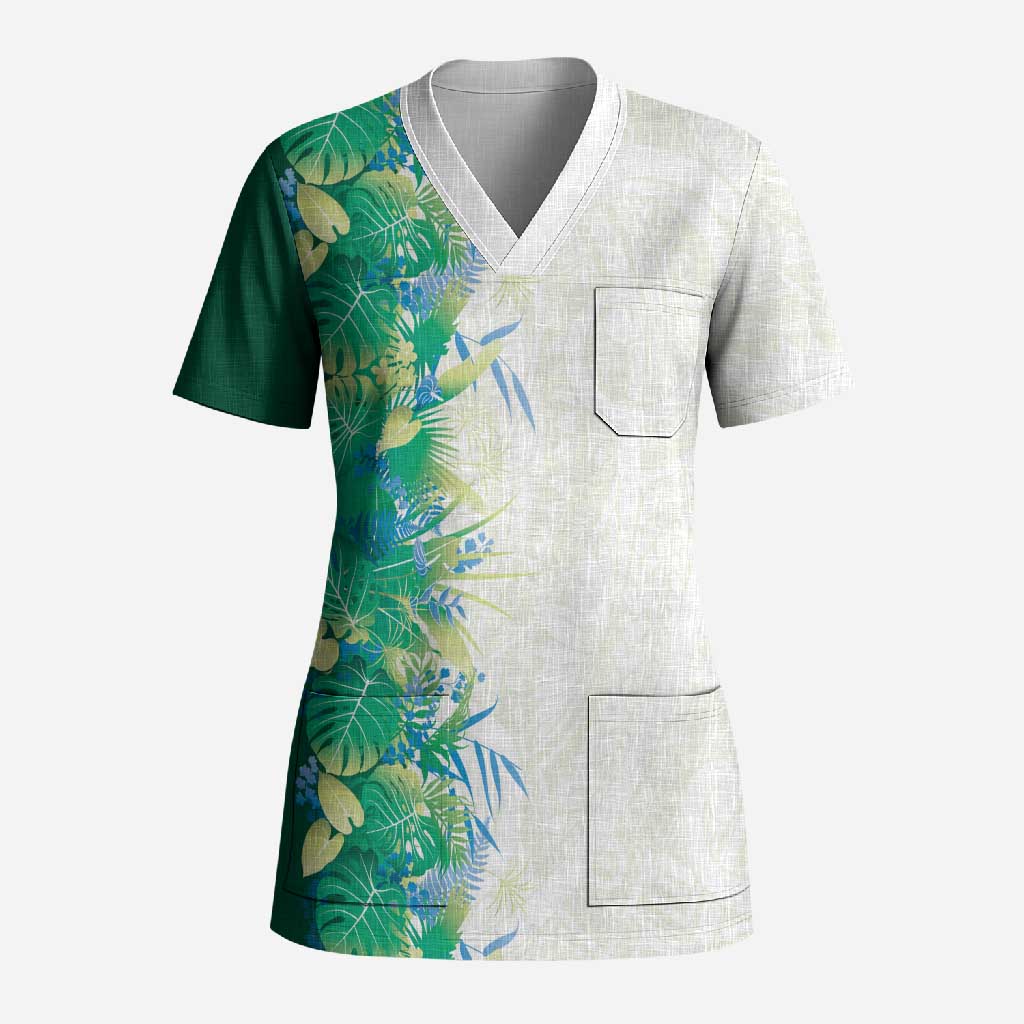 Hawaii Tropical Plant Omaomao Scrub Top Vibrant Polynesian Pattern LT01 Adult Green - Polynesian Pride