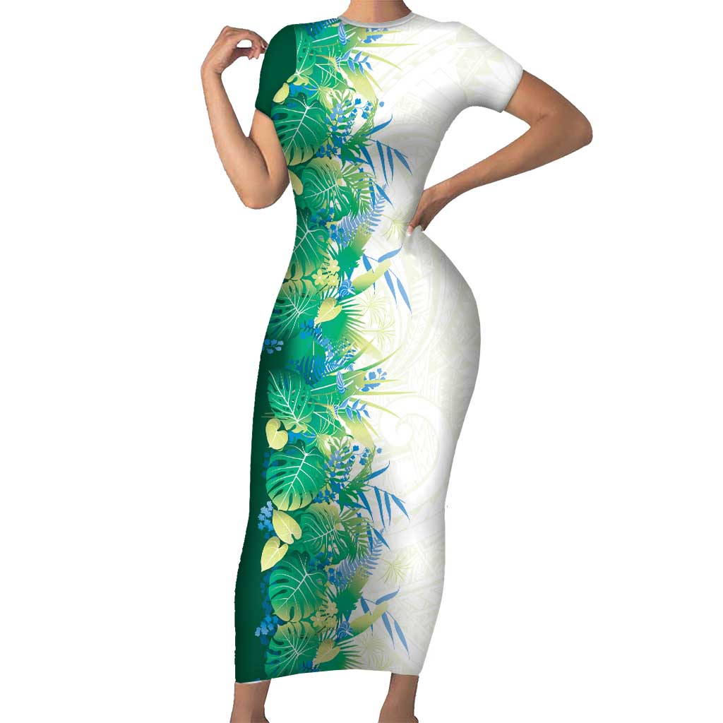 Hawaii Tropical Plant Omaomao Short Sleeve Bodycon Dress Vibrant Polynesian Pattern