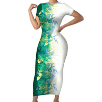 Hawaii Tropical Plant Omaomao Short Sleeve Bodycon Dress Vibrant Polynesian Pattern