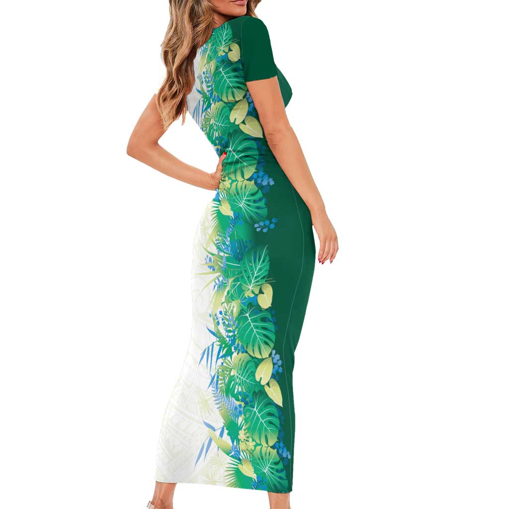 Hawaii Tropical Plant Omaomao Short Sleeve Bodycon Dress Vibrant Polynesian Pattern
