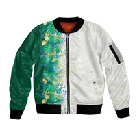Hawaii Tropical Plant Omaomao Sleeve Zip Bomber Jacket Vibrant Polynesian Pattern