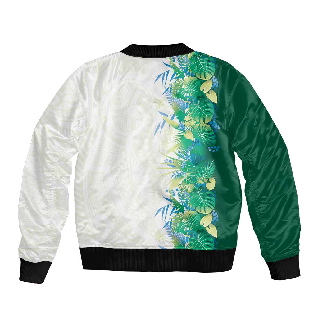 Hawaii Tropical Plant Omaomao Sleeve Zip Bomber Jacket Vibrant Polynesian Pattern