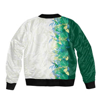 Hawaii Tropical Plant Omaomao Sleeve Zip Bomber Jacket Vibrant Polynesian Pattern