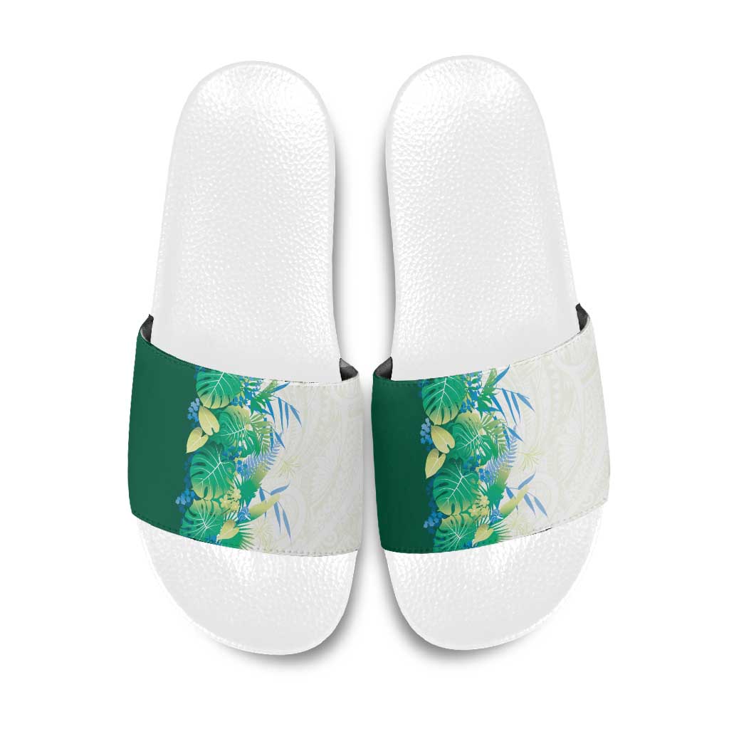 Hawaii Tropical Plant Omaomao Slide Sandals Vibrant Polynesian Pattern LT01 Green - Polynesian Pride