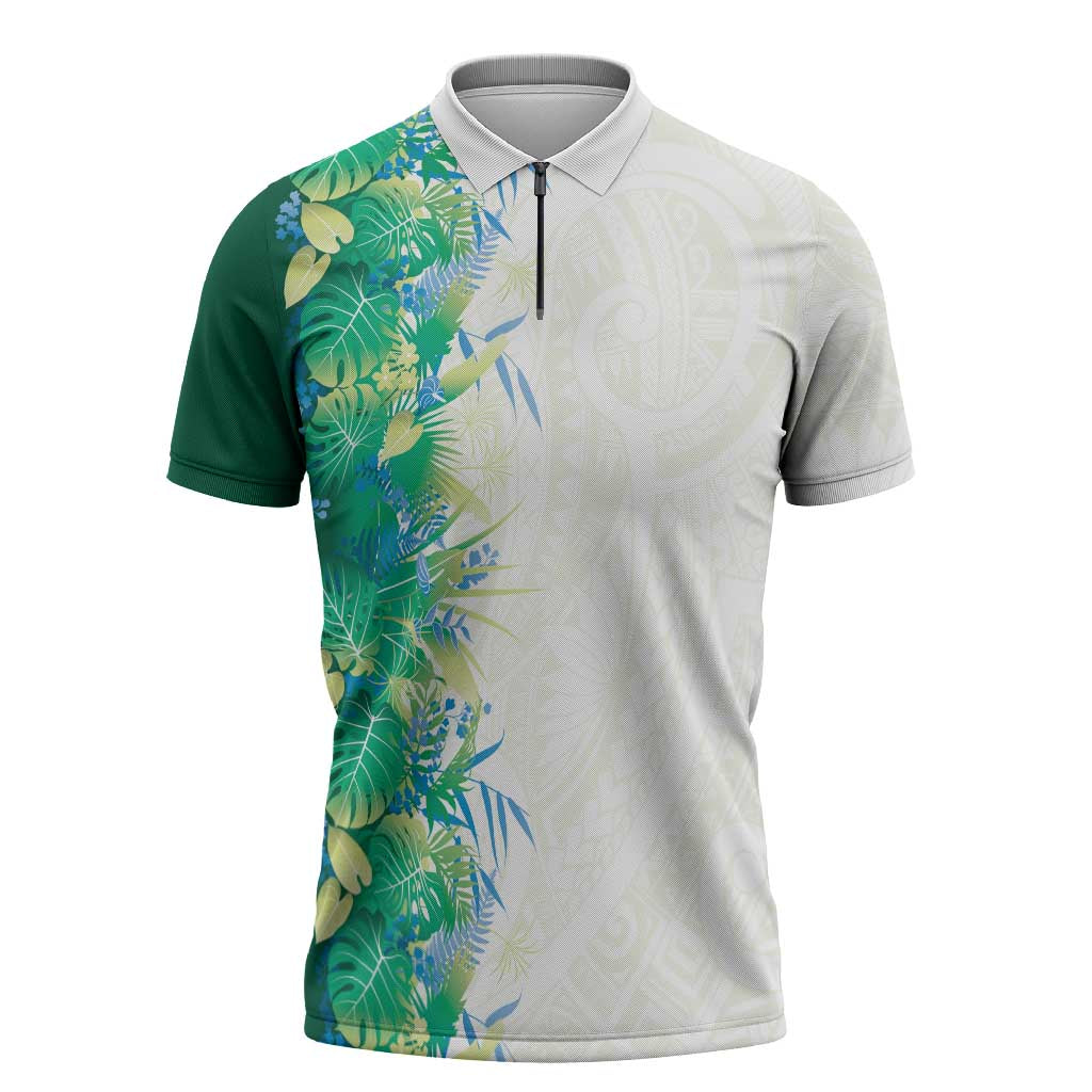 Hawaii Tropical Plant Omaomao Zipper Polo Shirt Vibrant Polynesian Pattern LT01 Green - Polynesian Pride